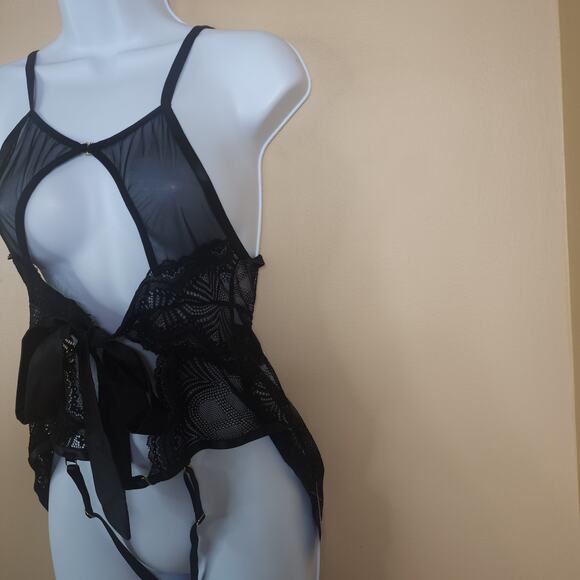 Fredericks Of Hollywood Brielle Babydoll LAce Sheer in Black Size L/XL - Picture 7 of 12